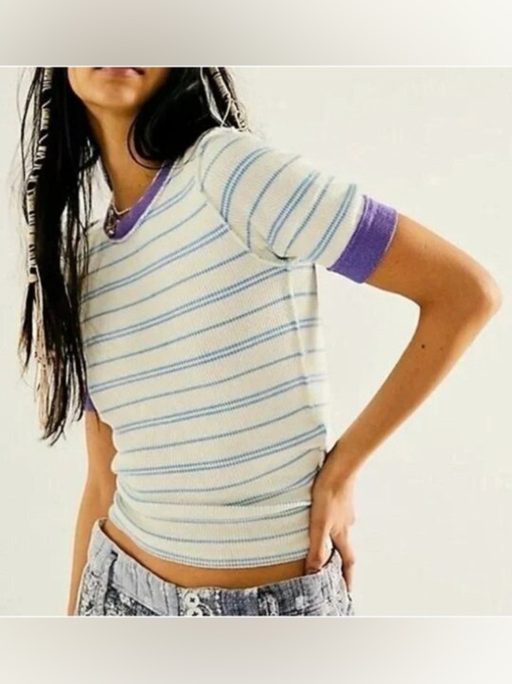 Free People We The Free Ringer Baby Tee NWT Striped Cotton Fitted Top S